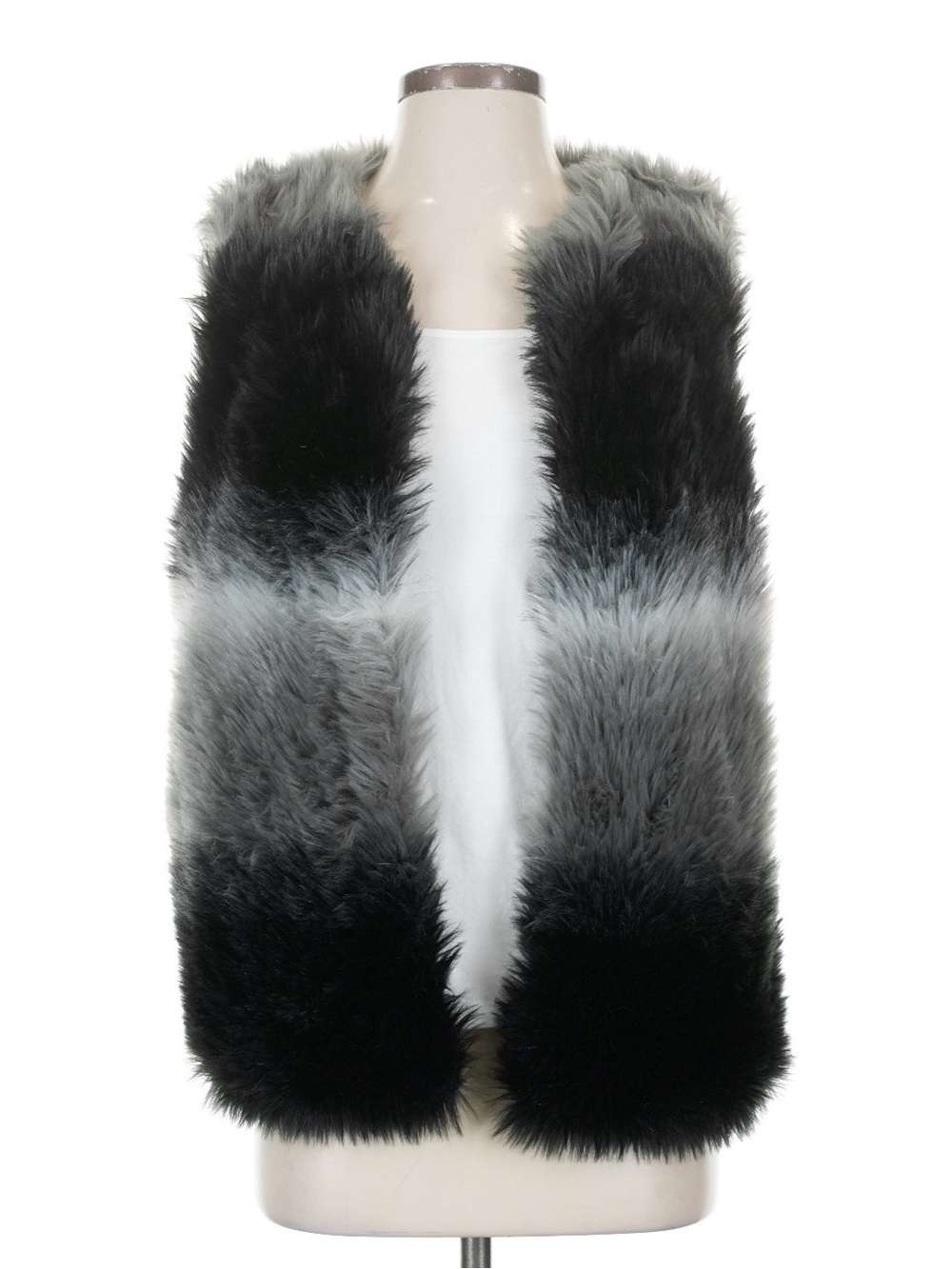 Laundry By Shelli Segal Black & Gray Ombre Faux Fur Vest NWT